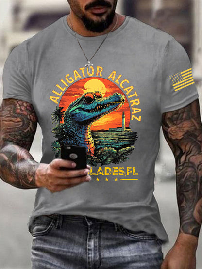 Men's Retro Alligator Alcatraz Funny Florida Everglades Dark Humor Short Sleeve T-shirt