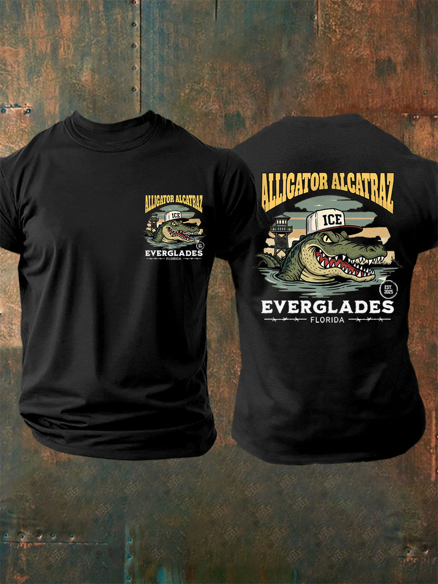 Men's Retro Alligator Alcatraz EST.2025 Funny Florida Everglades Dark Humor Tee