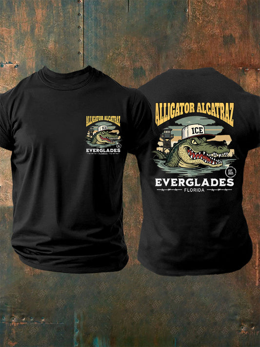 Men's Retro Alligator Alcatraz EST.2025 Funny Florida Everglades Dark Humor Tee