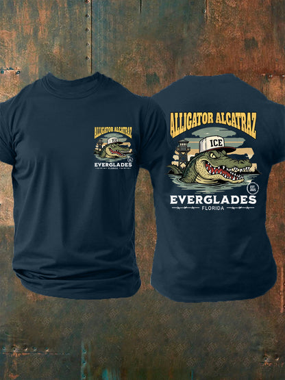 Men's Retro Alligator Alcatraz EST.2025 Funny Florida Everglades Dark Humor Tee