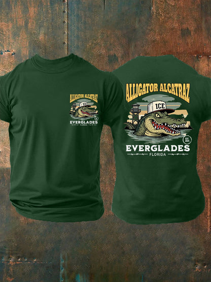 Men's Retro Alligator Alcatraz EST.2025 Funny Florida Everglades Dark Humor Tee