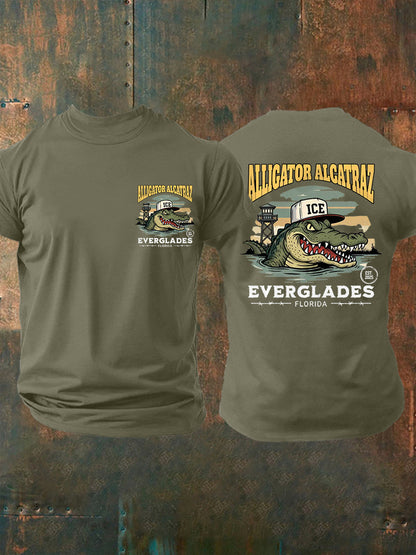 Men's Retro Alligator Alcatraz EST.2025 Funny Florida Everglades Dark Humor Tee