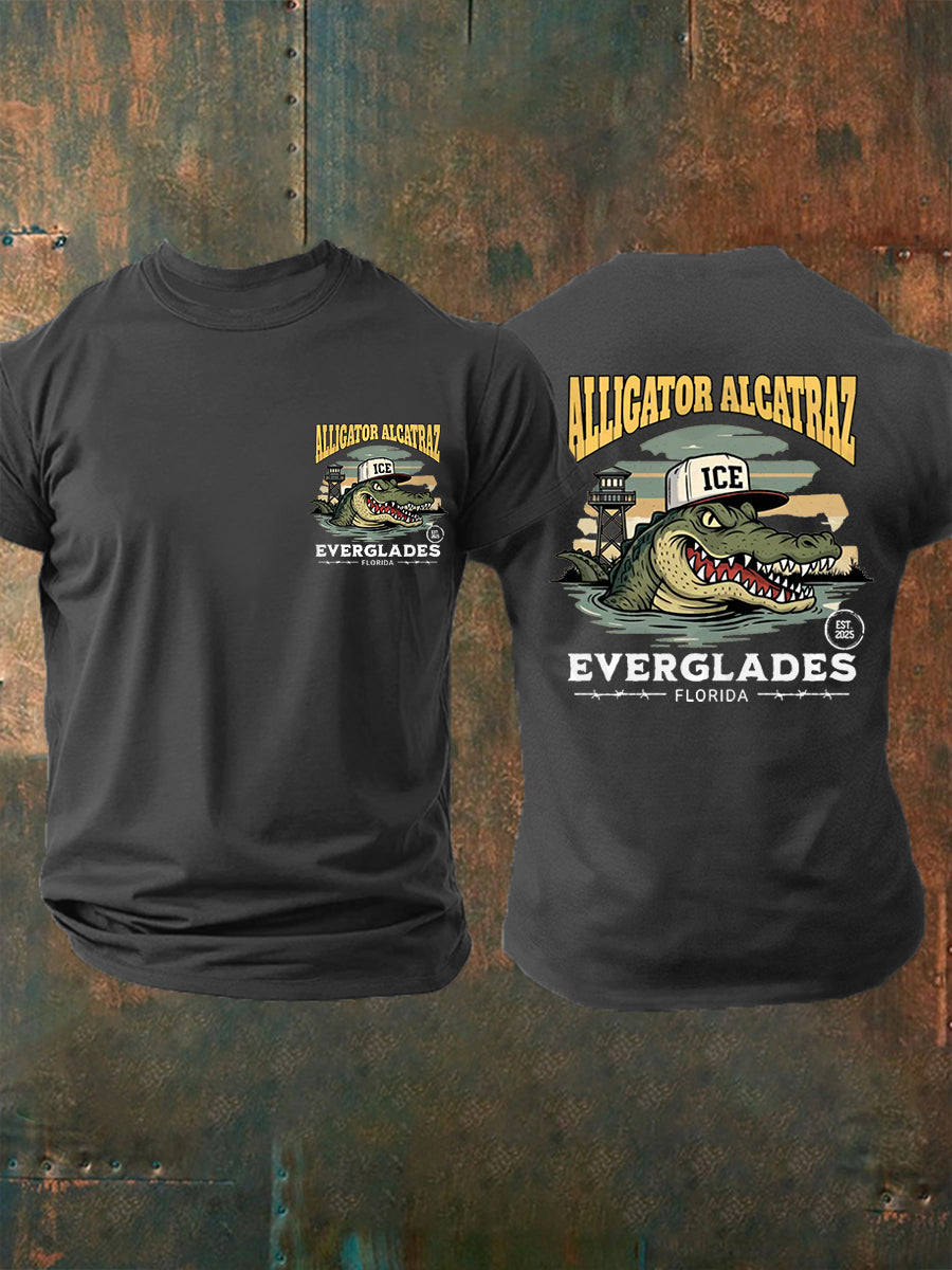 Men's Retro Alligator Alcatraz EST.2025 Funny Florida Everglades Dark Humor Tee