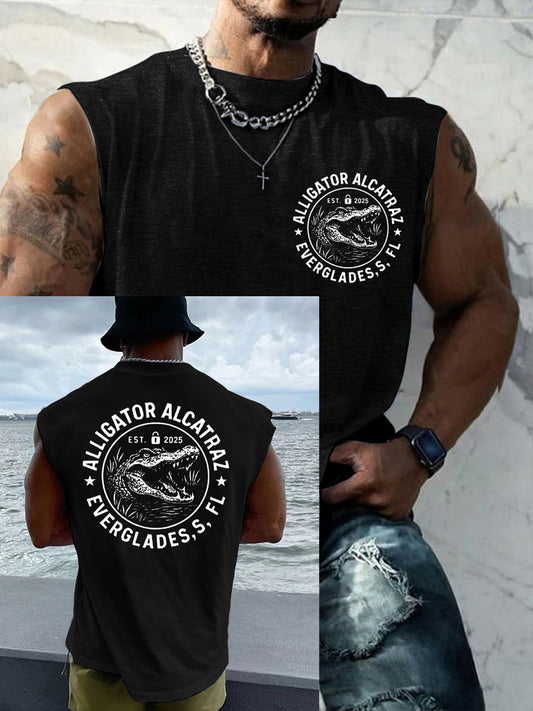 Men's Retro Funny Alligator Alcatraz Gator Enforcement Dark Humor Tank Top