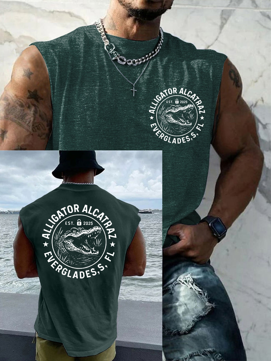 Men's Retro Funny Alligator Alcatraz Gator Enforcement Dark Humor Tank Top