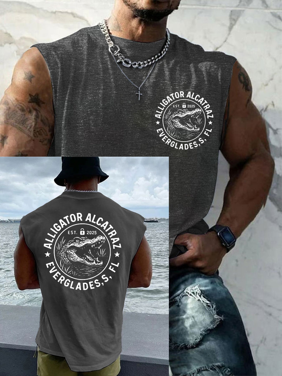 Men's Retro Funny Alligator Alcatraz Gator Enforcement Dark Humor Tank Top