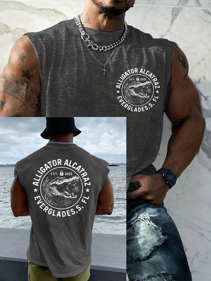 Men's Retro Funny Alligator Alcatraz Gator Enforcement Dark Humor Tank Top
