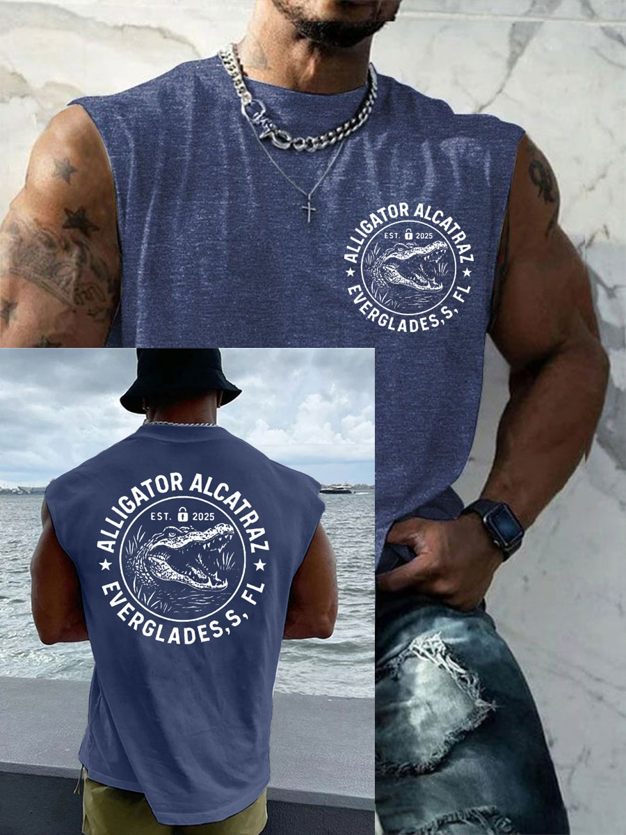 Men's Retro Funny Alligator Alcatraz Gator Enforcement Dark Humor Tank Top