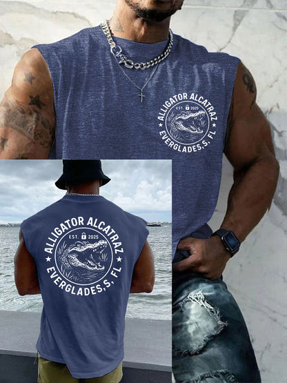 Men's Retro Funny Alligator Alcatraz Gator Enforcement Dark Humor Tank Top