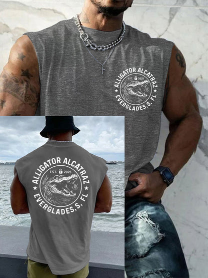 Men's Retro Funny Alligator Alcatraz Gator Enforcement Dark Humor Tank Top