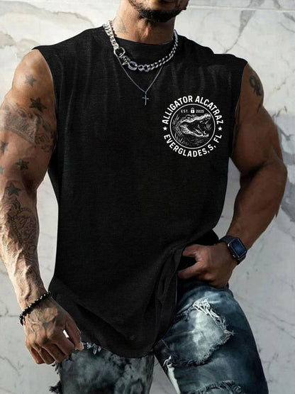 Men's Retro Funny Alligator Alcatraz Gator Enforcement Dark Humor Tank Top