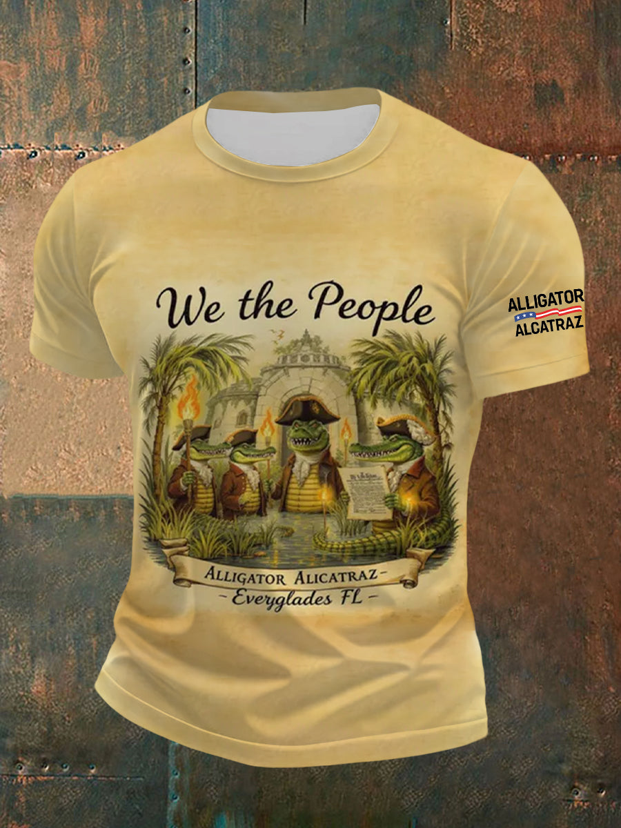 Men's Retro Alligator Alcatraz Funny Florida Everglades Dark Humor Short Sleeve T-shirt