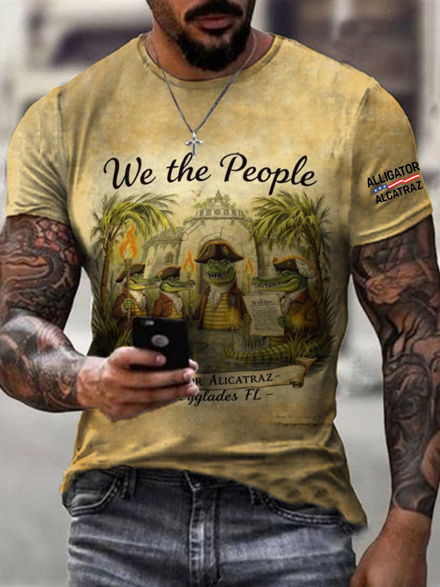 Men's Retro Alligator Alcatraz Funny Florida Everglades Dark Humor Short Sleeve T-shirt