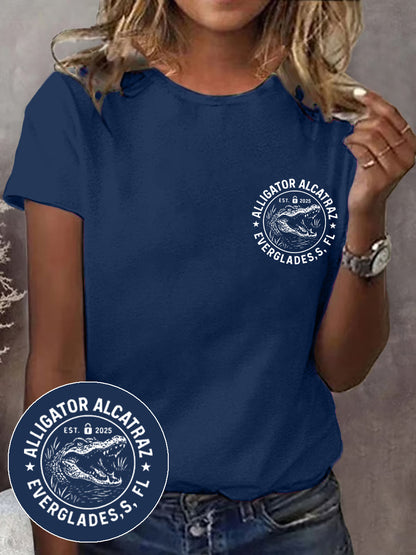 Women's Retro Funny Alligator Alcatraz Gator Enforcement Dark Humor Tee