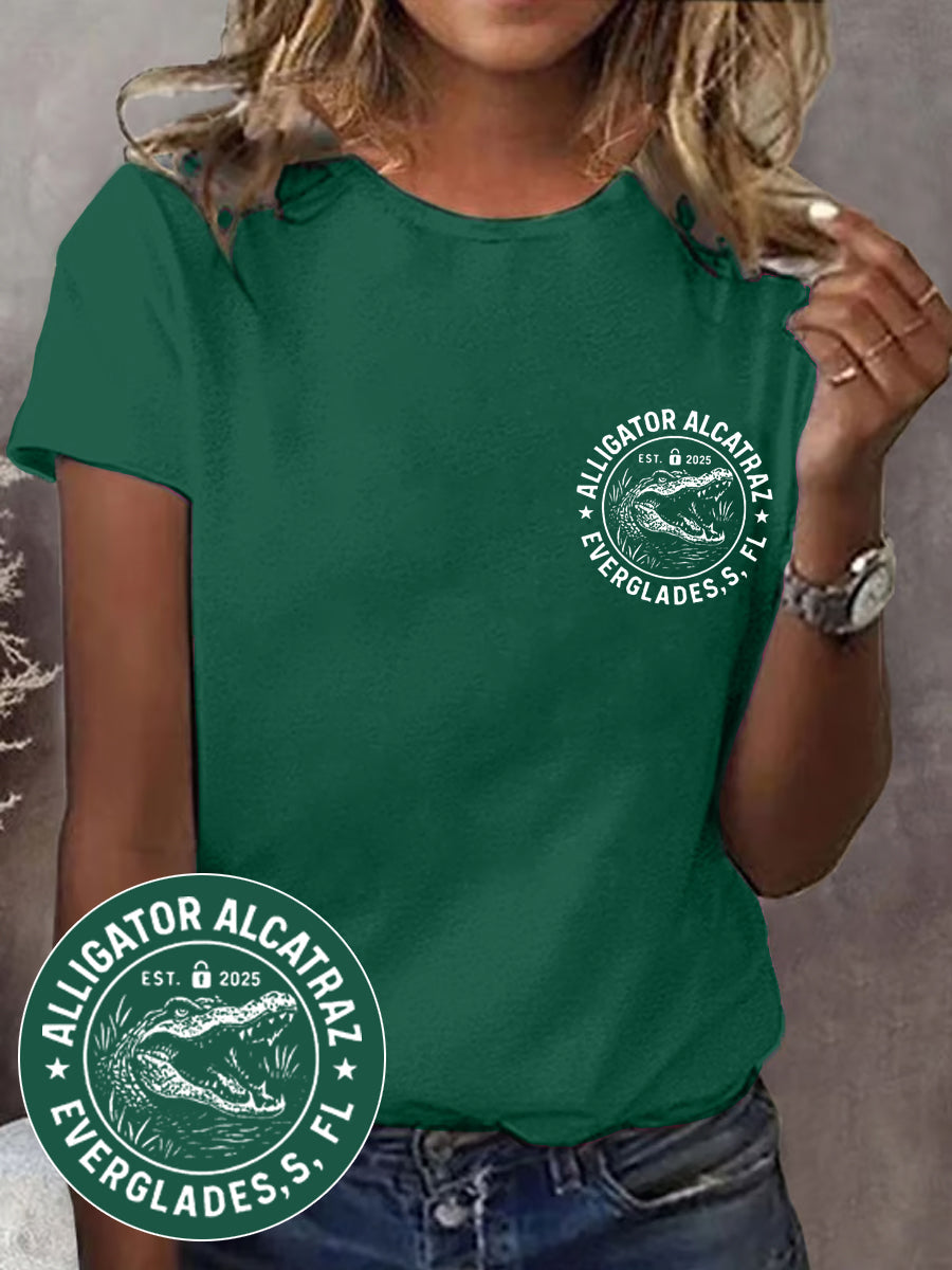 Women's Retro Funny Alligator Alcatraz Gator Enforcement Dark Humor Tee
