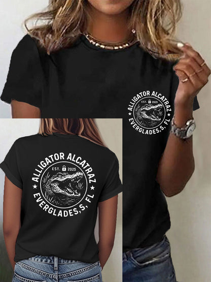 Women's Retro Funny Alligator Alcatraz Gator Enforcement Dark Humor Tee
