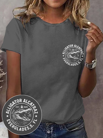 Women's Retro Funny Alligator Alcatraz Gator Enforcement Dark Humor Tee