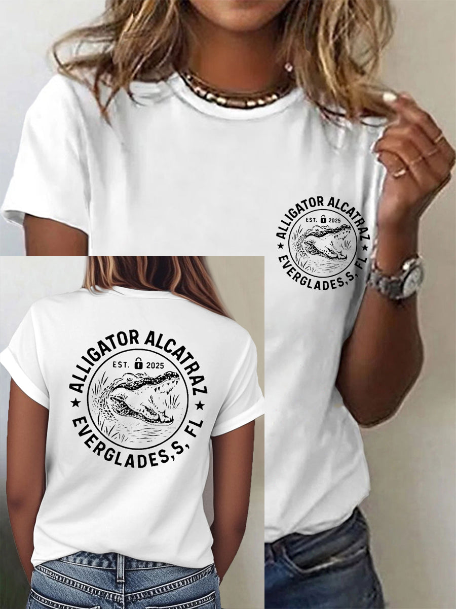 Women's Retro Funny Alligator Alcatraz Gator Enforcement Dark Humor Tee