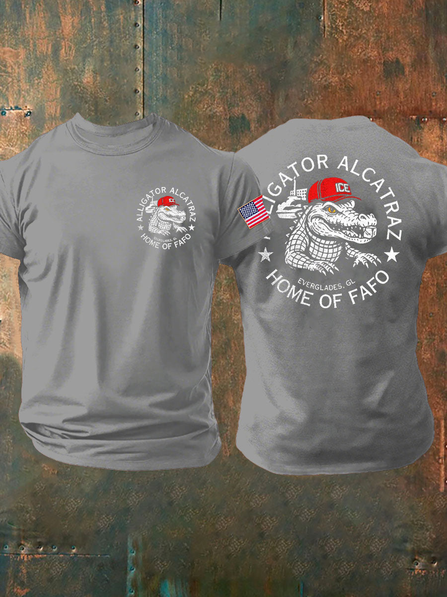 Men's Alligator Alcatraz Funny Florida Everglades Dark Humor Printed T-shirt