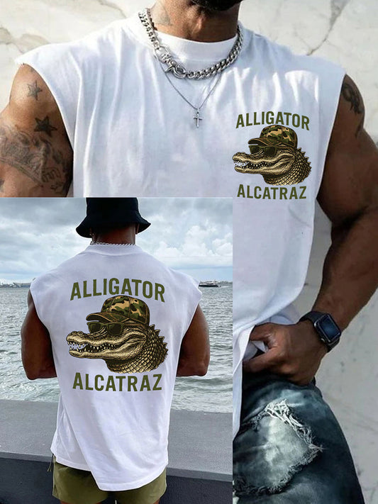 Men's Retro Alligator Alcatraz Funny Florida Everglades Dark Humor Tank Top