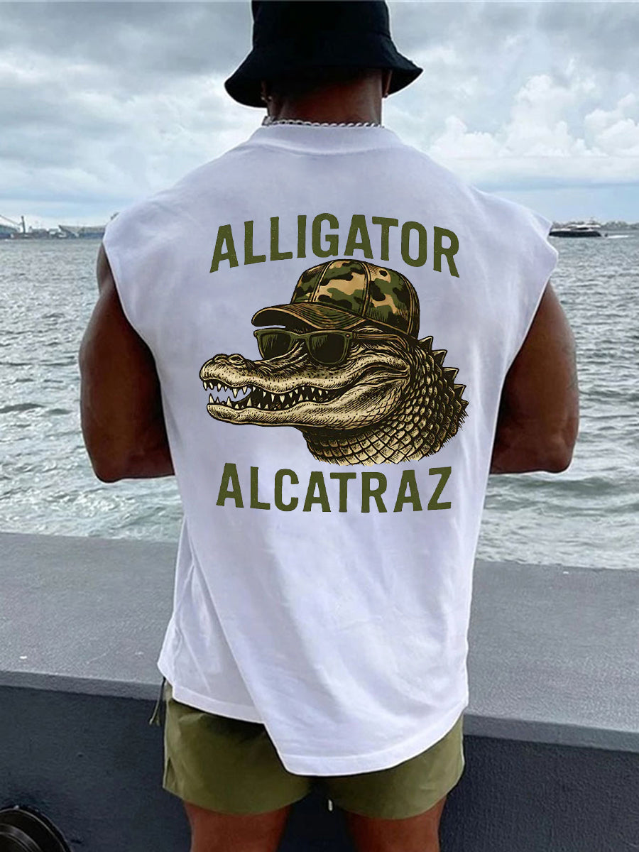 Men's Retro Alligator Alcatraz Funny Florida Everglades Dark Humor Tank Top