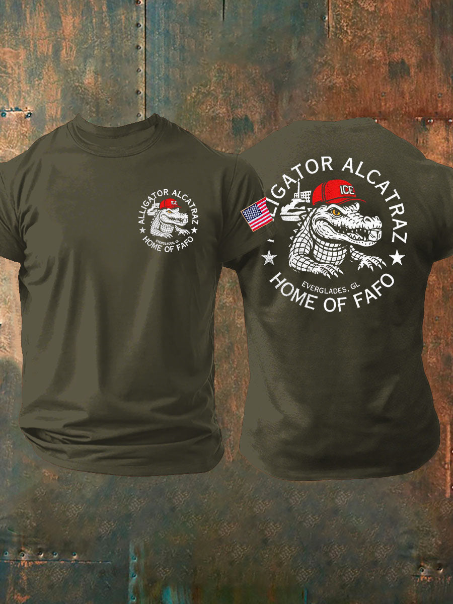 Men's Alligator Alcatraz Funny Florida Everglades Dark Humor Printed T-shirt