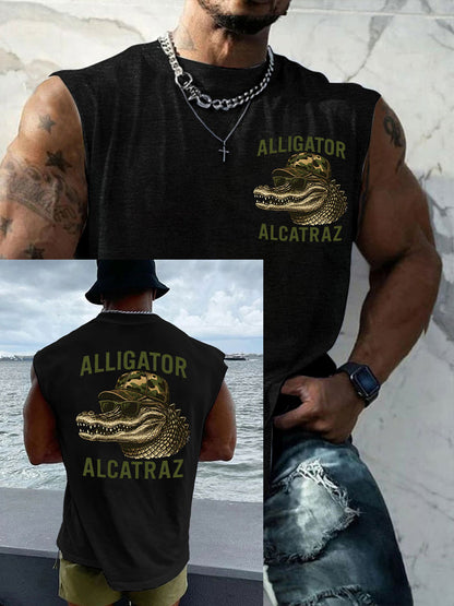 Men's Retro Alligator Alcatraz Funny Florida Everglades Dark Humor Tank Top