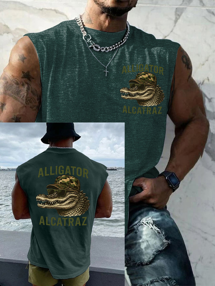 Men's Retro Alligator Alcatraz Funny Florida Everglades Dark Humor Tank Top