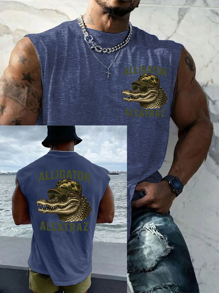Men's Retro Alligator Alcatraz Funny Florida Everglades Dark Humor Tank Top