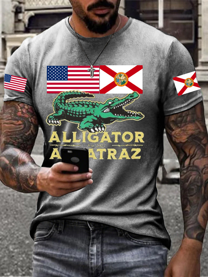 Men's Alligator Alcatraz Funny Florida Everglades Dark Humor Printed T-shirt