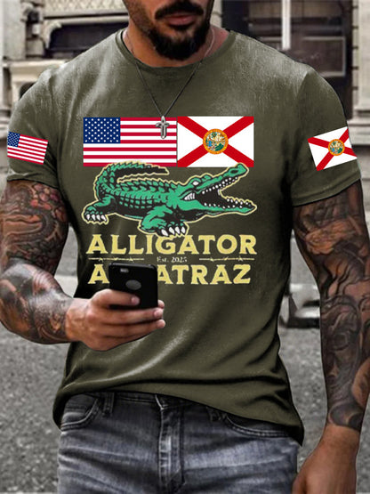 Men's Alligator Alcatraz Funny Florida Everglades Dark Humor Printed T-shirt