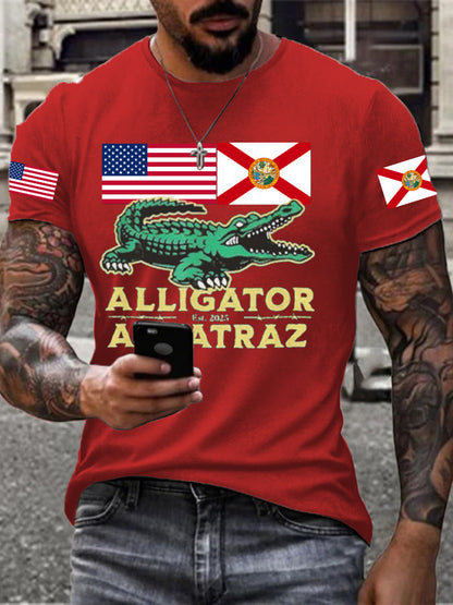 Men's Alligator Alcatraz Funny Florida Everglades Dark Humor Printed T-shirt