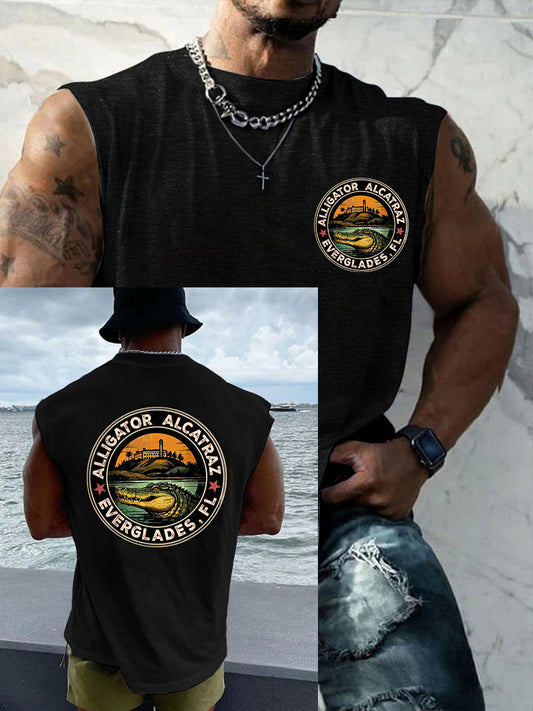 Men's Retro Alligator Alcatraz Funny Florida Everglades Dark Humor Tank Top