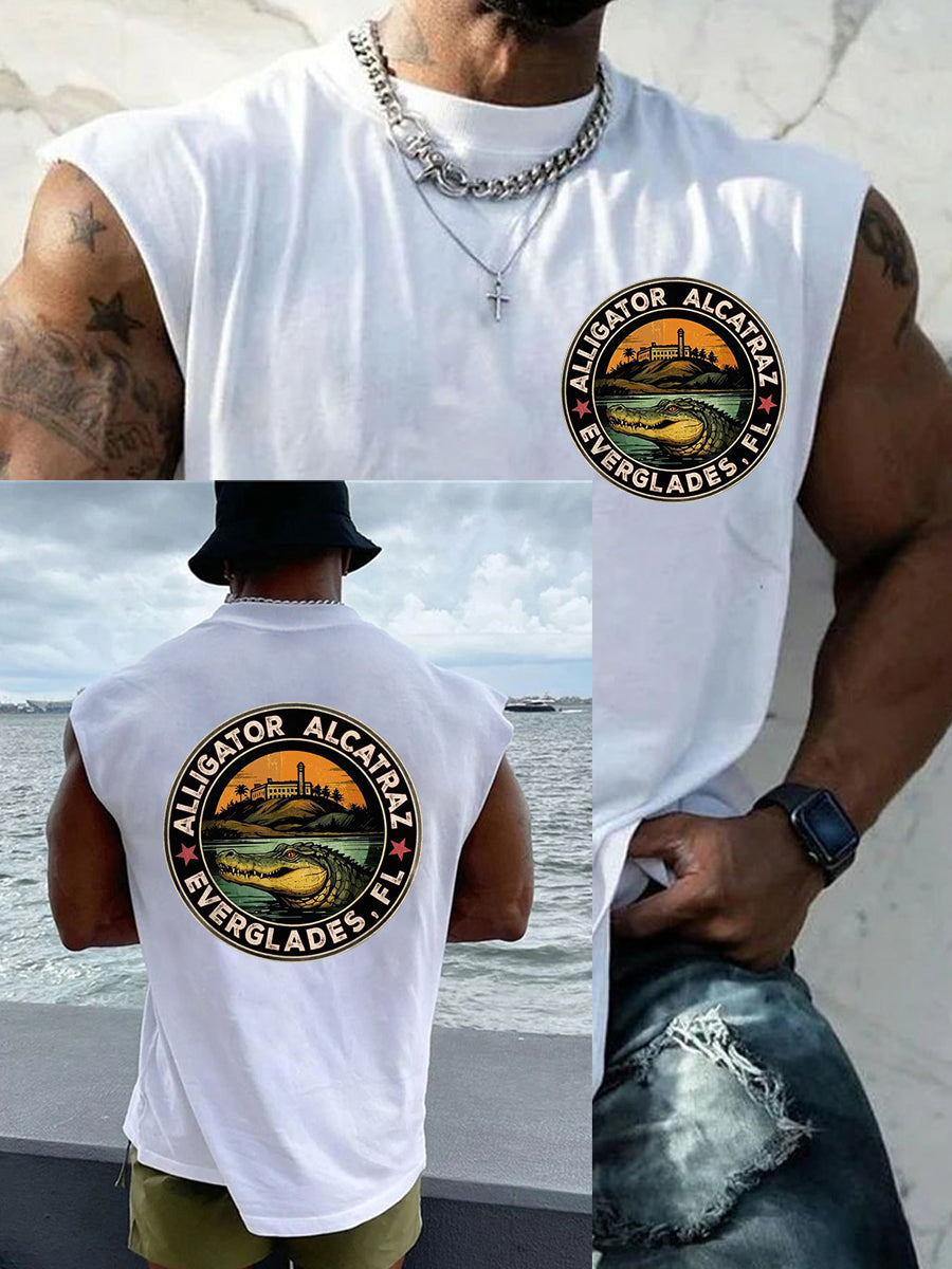 Men's Retro Alligator Alcatraz Funny Florida Everglades Dark Humor Tank Top
