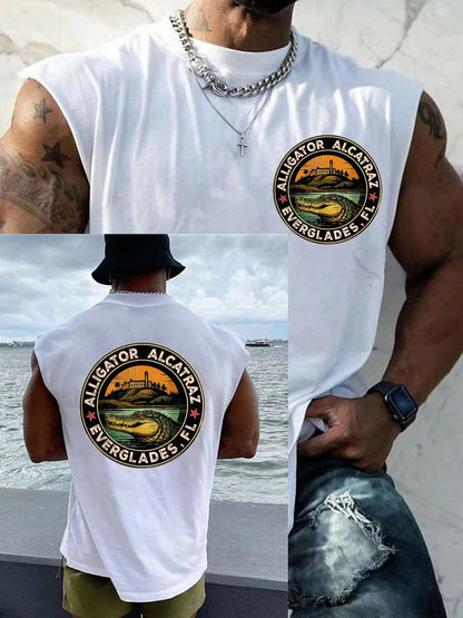 Men's Retro Alligator Alcatraz Funny Florida Everglades Dark Humor Tank Top