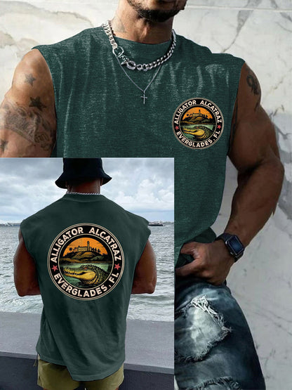 Men's Retro Alligator Alcatraz Funny Florida Everglades Dark Humor Tank Top