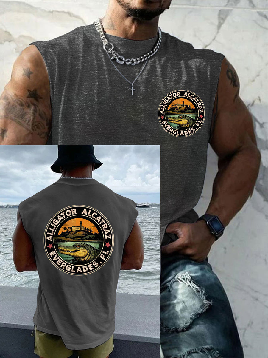 Men's Retro Alligator Alcatraz Funny Florida Everglades Dark Humor Tank Top