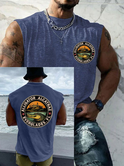 Men's Retro Alligator Alcatraz Funny Florida Everglades Dark Humor Tank Top