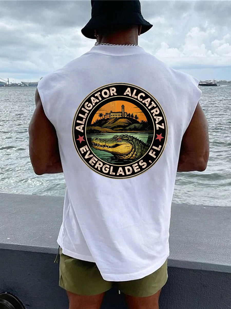 Men's Retro Alligator Alcatraz Funny Florida Everglades Dark Humor Tank Top