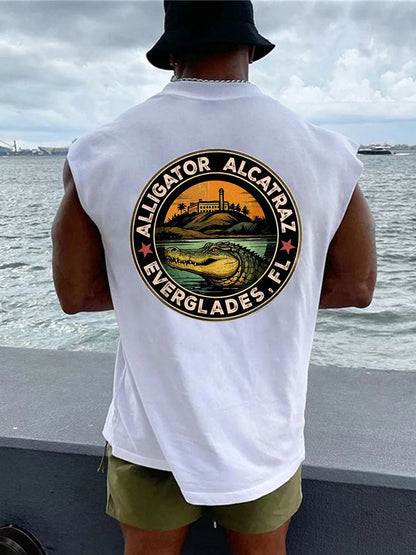Men's Retro Alligator Alcatraz Funny Florida Everglades Dark Humor Tank Top