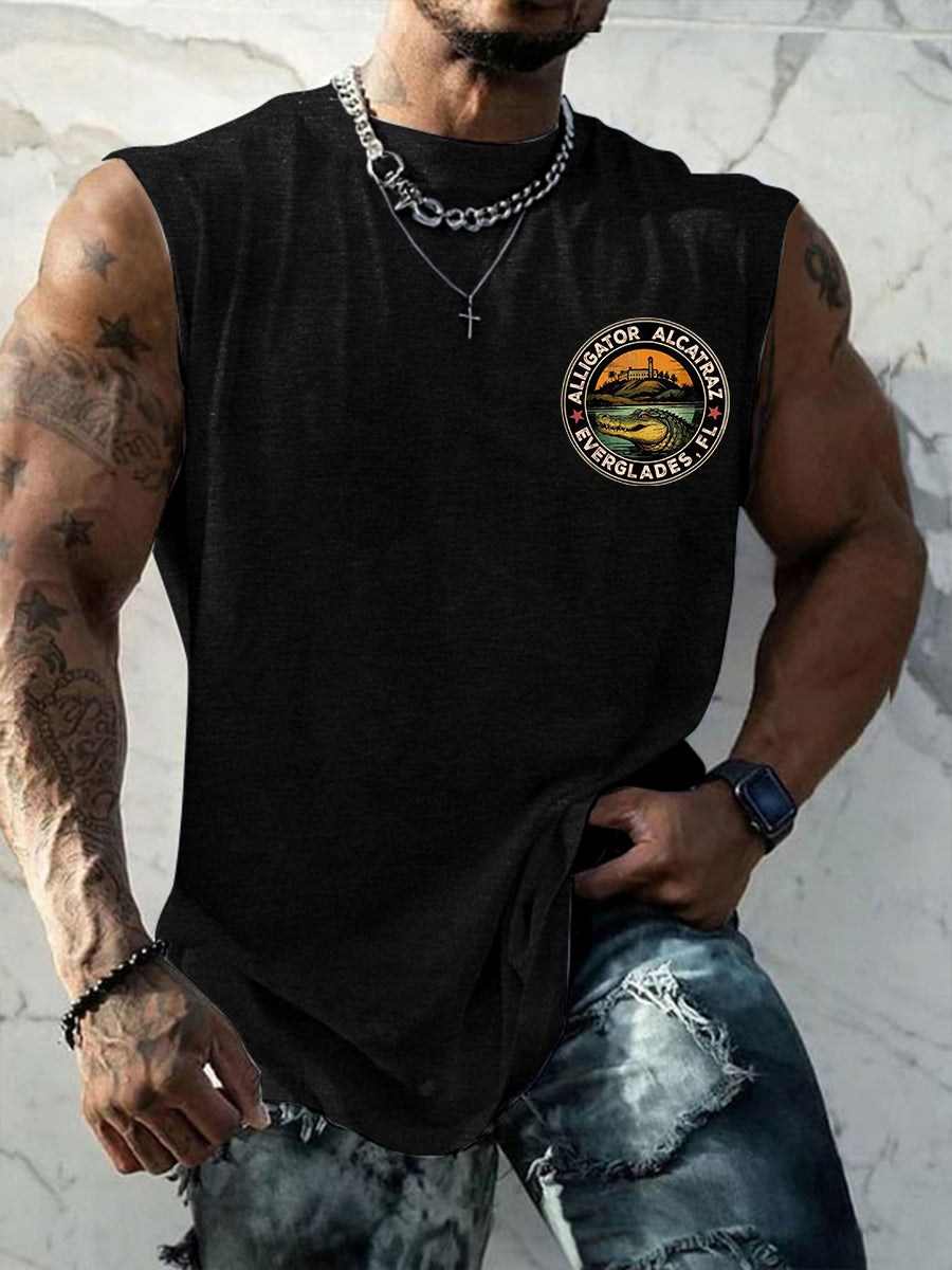 Men's Retro Alligator Alcatraz Funny Florida Everglades Dark Humor Tank Top