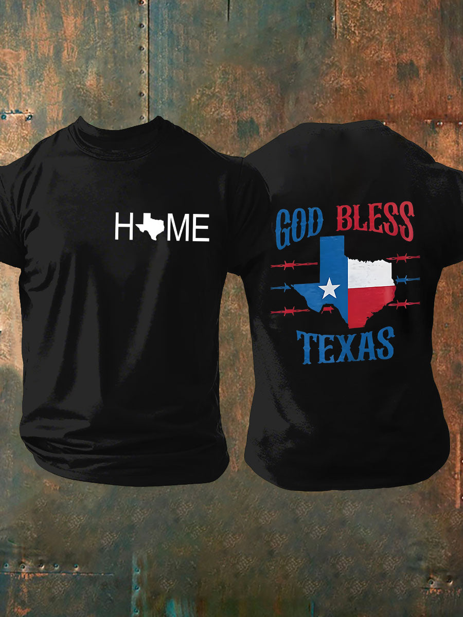 Men's "Texas Strong" printed casual T-shirt