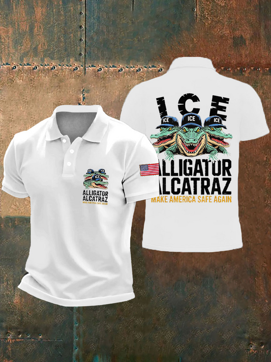 Men's Retro Alligator Alcatraz Funny Florida Everglades Dark Humor Vests Polo Shirt