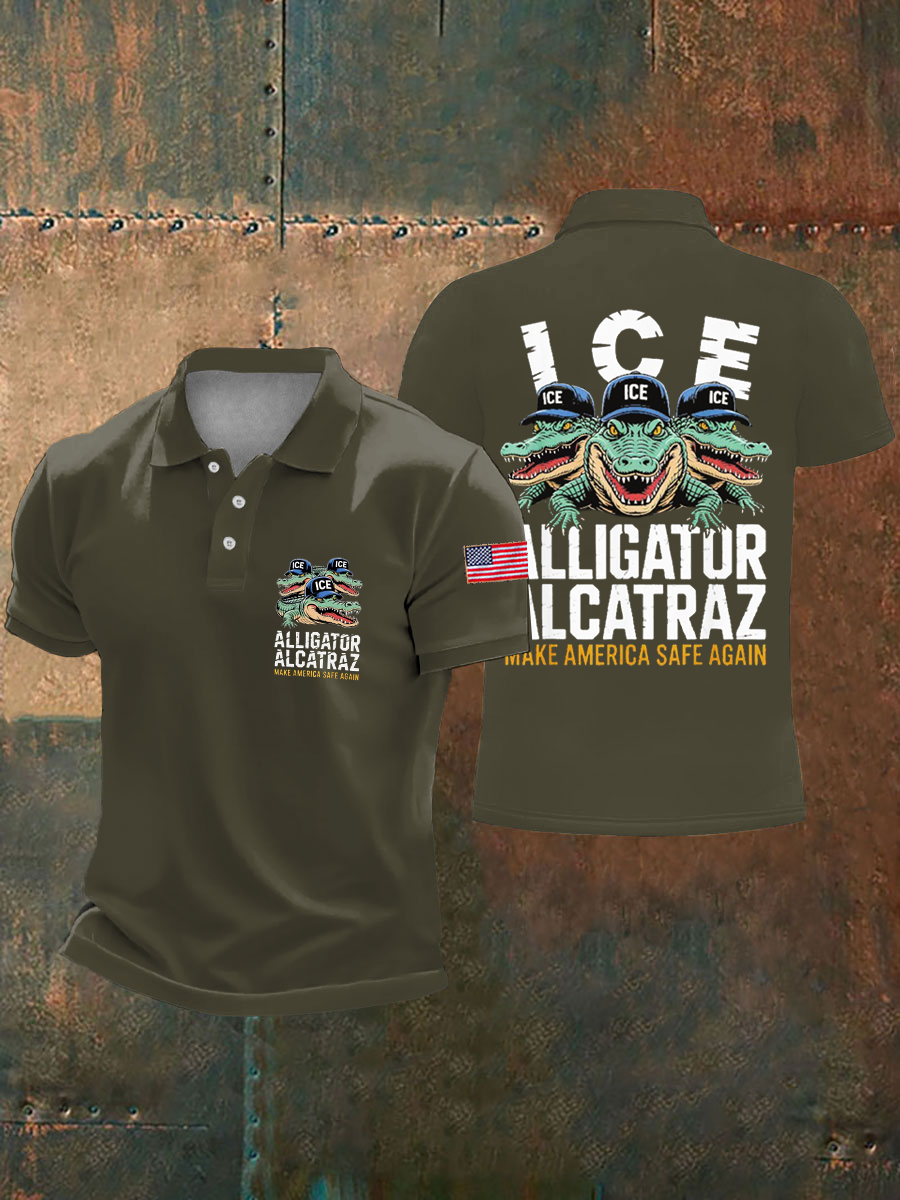 Men's Retro Alligator Alcatraz Funny Florida Everglades Dark Humor Vests Polo Shirt