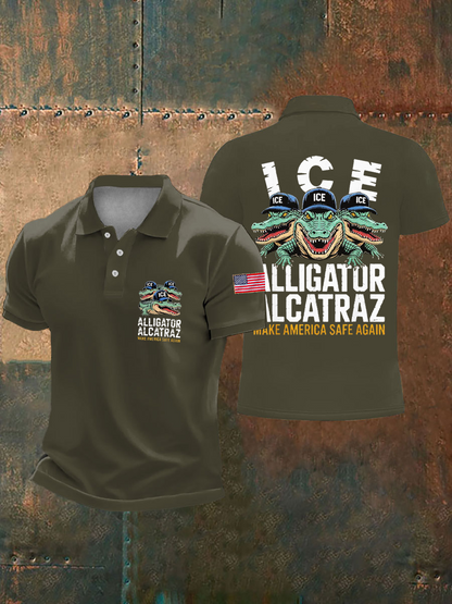 Men's Retro Alligator Alcatraz Funny Florida Everglades Dark Humor Vests Polo Shirt