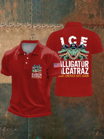 Men's Retro Alligator Alcatraz Funny Florida Everglades Dark Humor Vests Polo Shirt