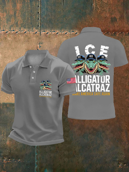 Men's Retro Alligator Alcatraz Funny Florida Everglades Dark Humor Vests Polo Shirt