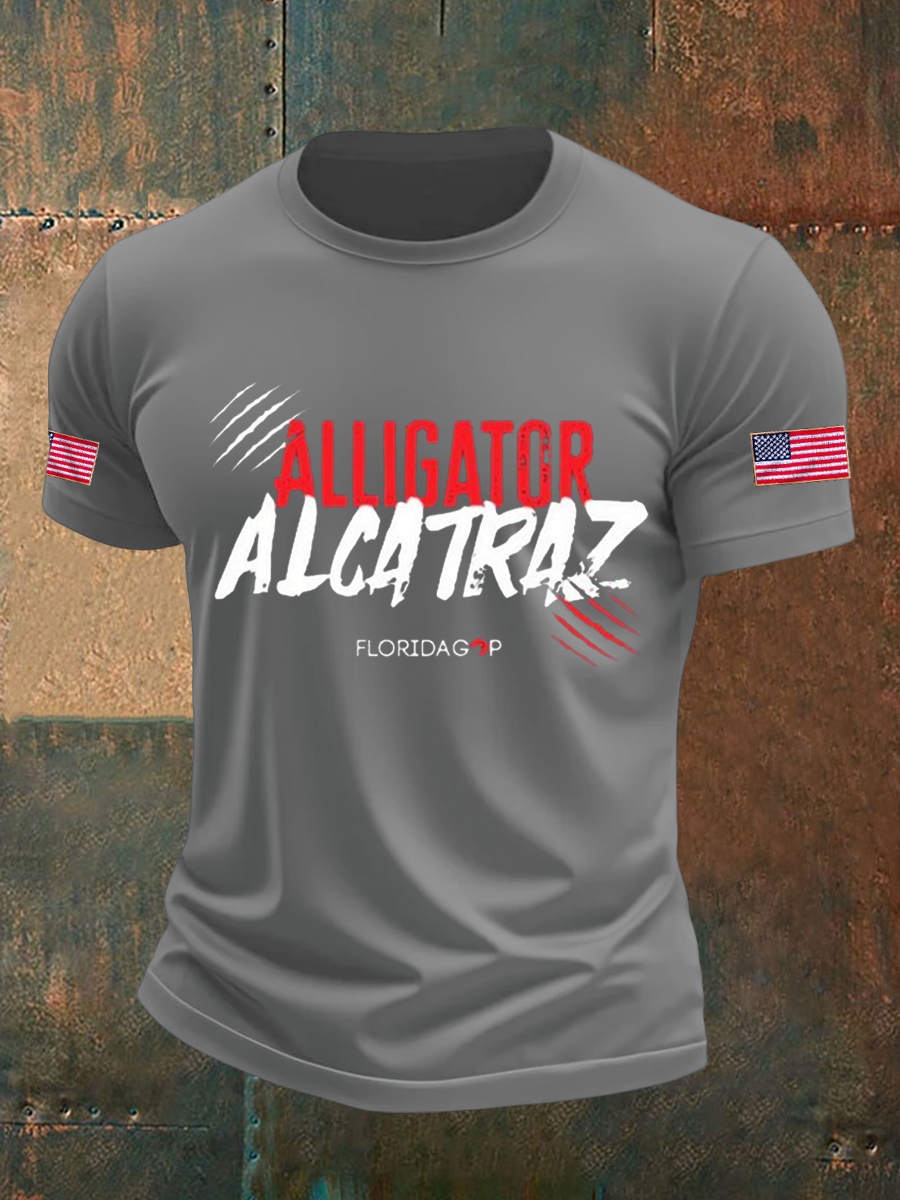 Men's Retro Alligator Alcatraz Funny Florida Everglades Dark Humor T-shirt