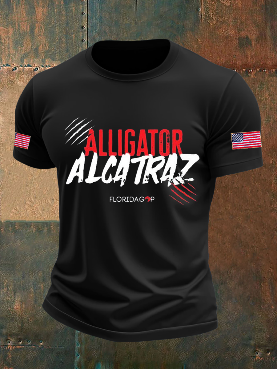 Men's Retro Alligator Alcatraz Funny Florida Everglades Dark Humor T-shirt