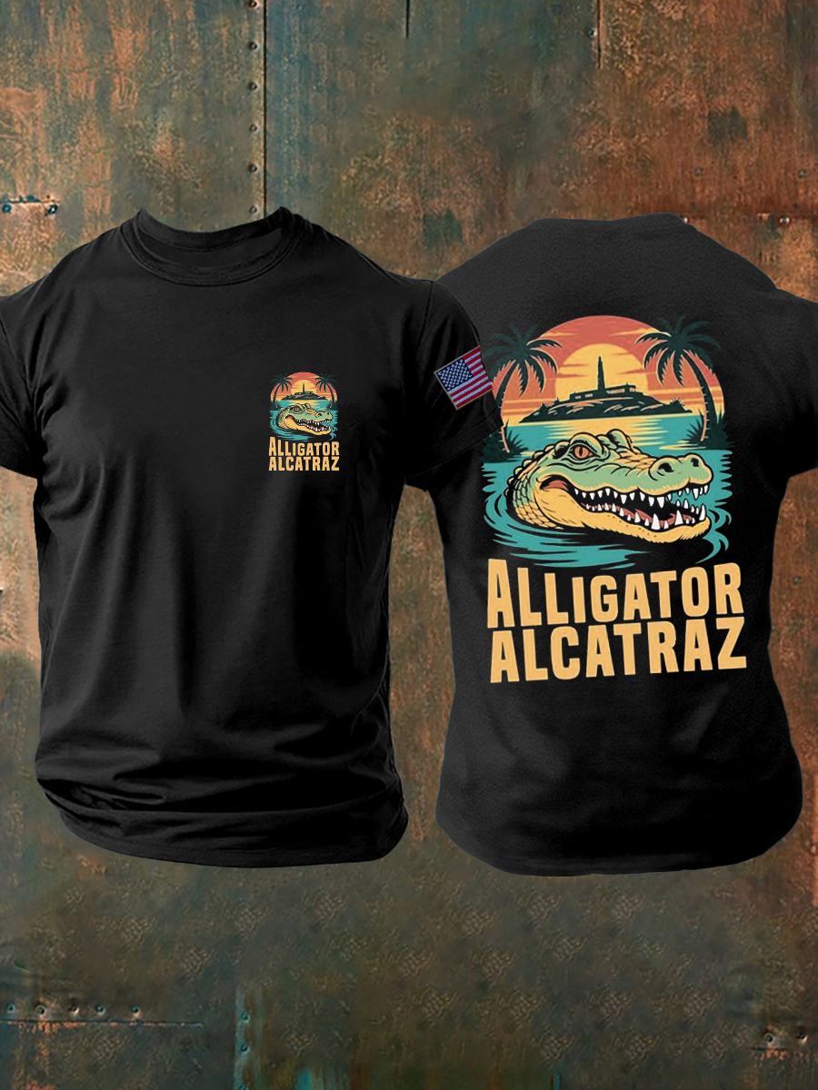 Men's Retro Alligator Alcatraz Funny Florida Everglades Dark Humor T-shirt